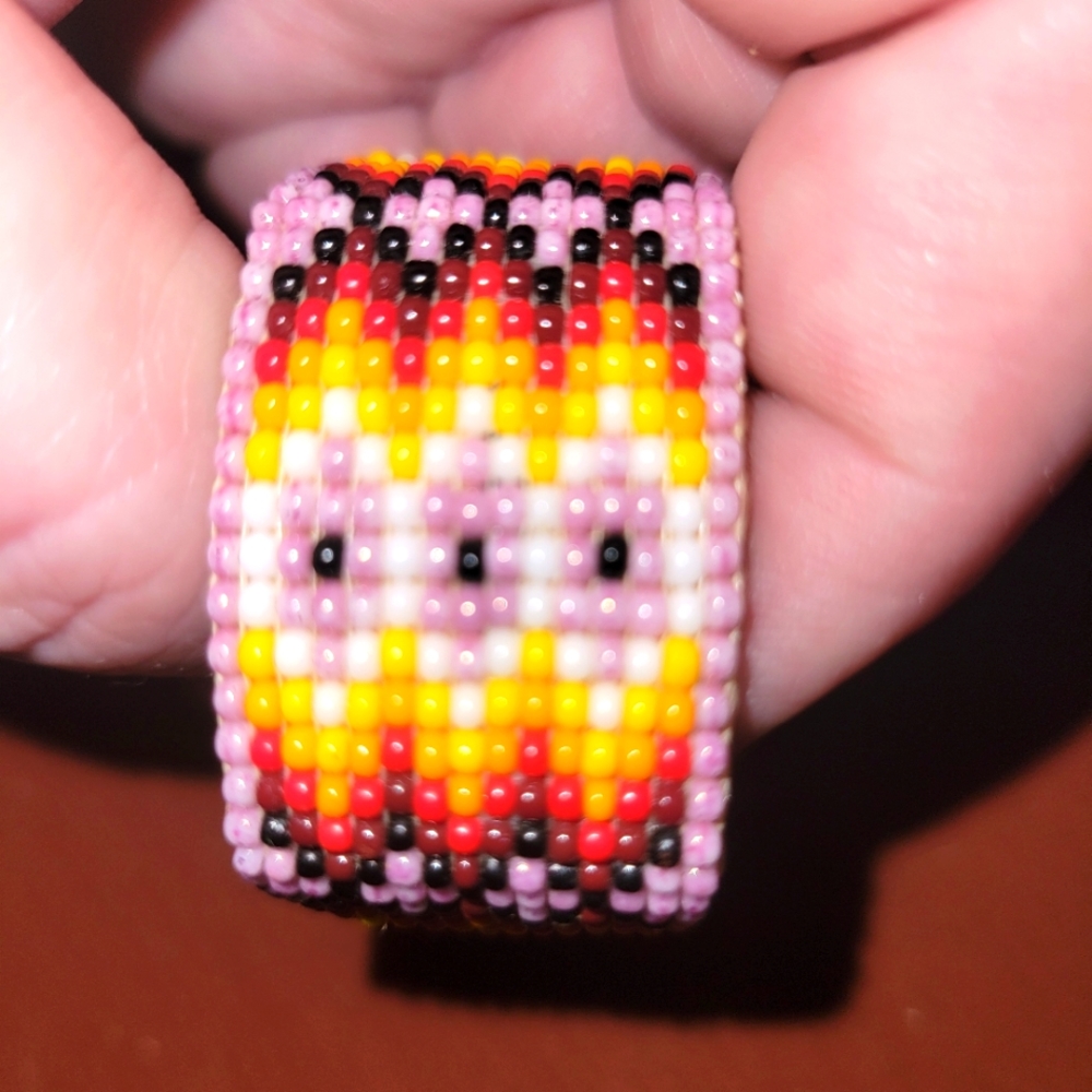 Beaded hair Barrett ponytail holder native american style bead work.